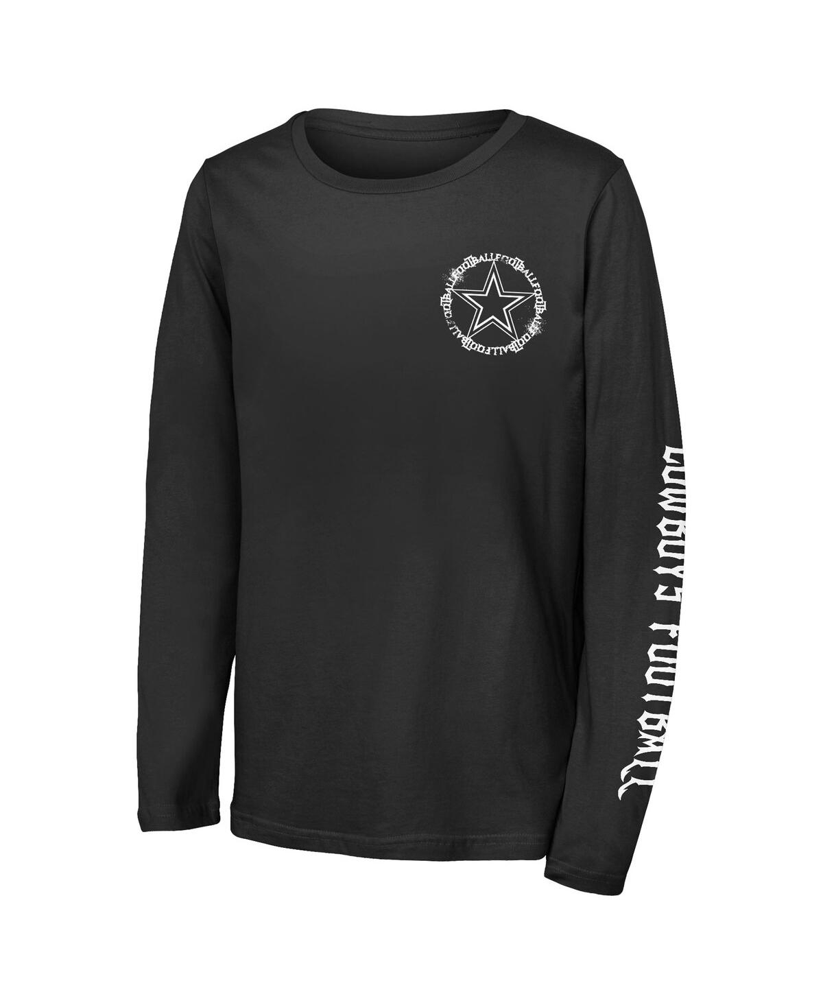 Outerstuff Big Boys And Girls Black Dallas Cowboys Rumble Long Sleeve T-shirt In Black
