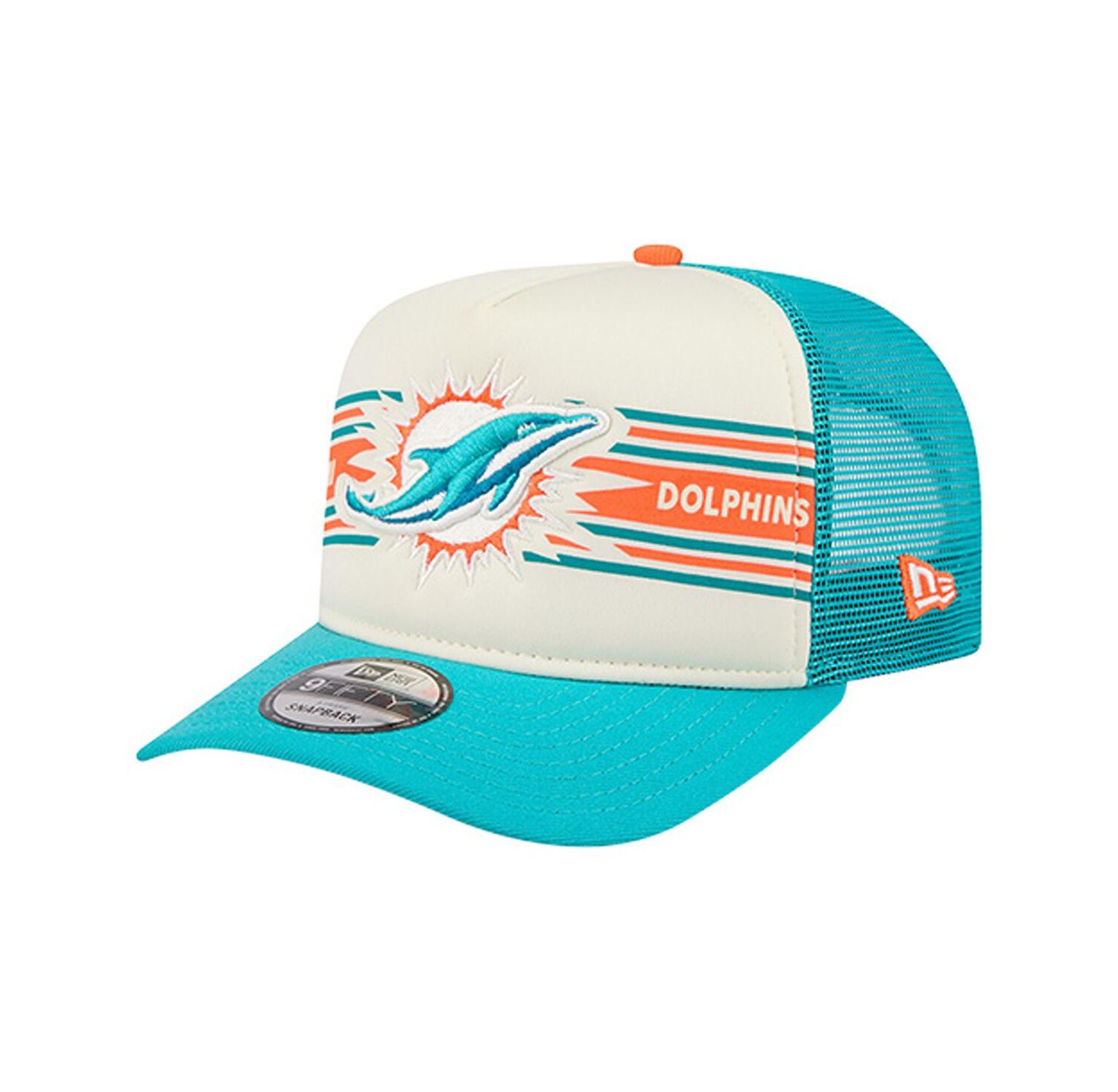 Men's Cream/Aqua Miami Dolphins Banner A-Frame 9FIFTY Trucker Snapback Hat