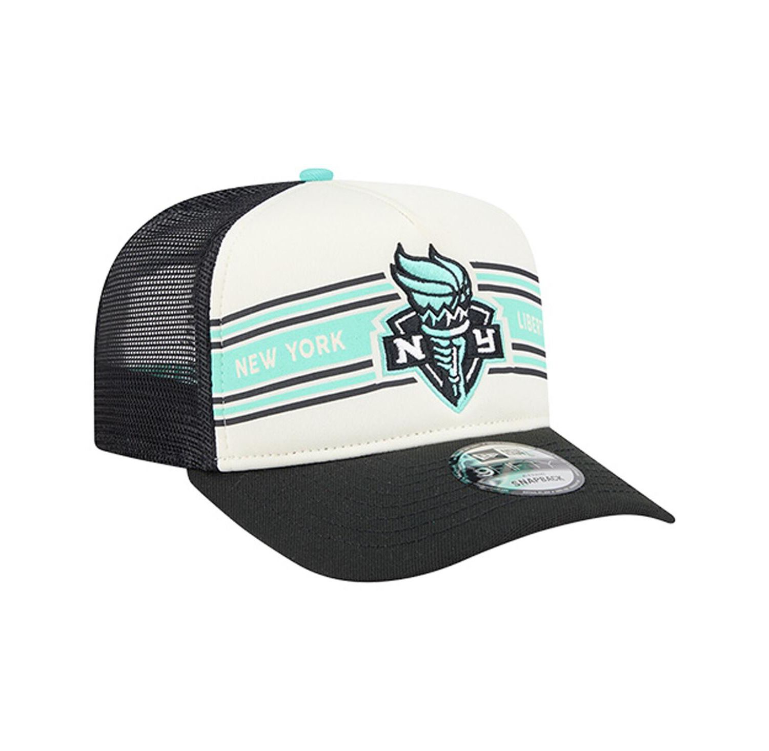 Men's and Women's White/Black New York Liberty Banner Foam Front 9FIFTY A-Frame Adjustable Trucker Hat