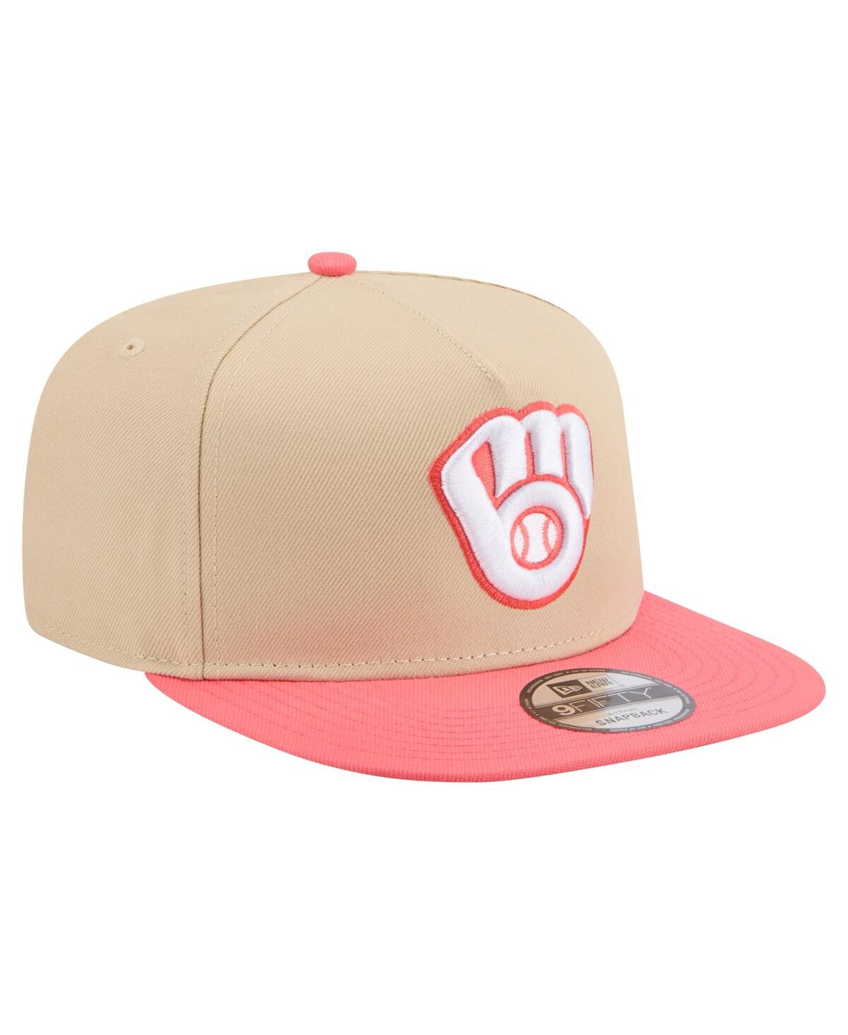 New Era Men's Light Beige/coral Milwaukee Brewers Color Pack A-frame 9fifty Snapback Hat In Brown