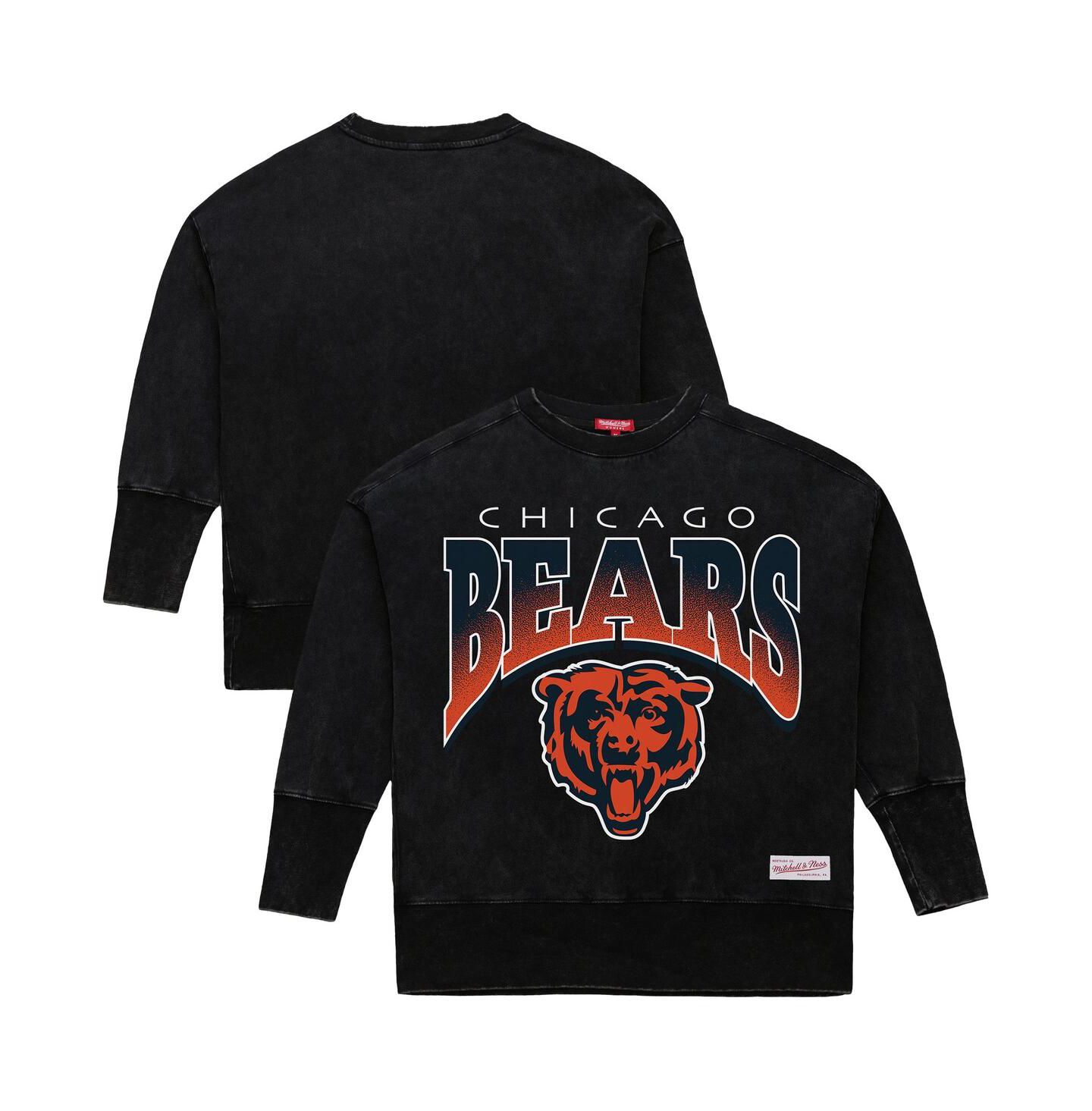 Женские толстовки Mitchell & Ness Black Chicago Bears Delineate Mineral Wash Crewneck — фото 1