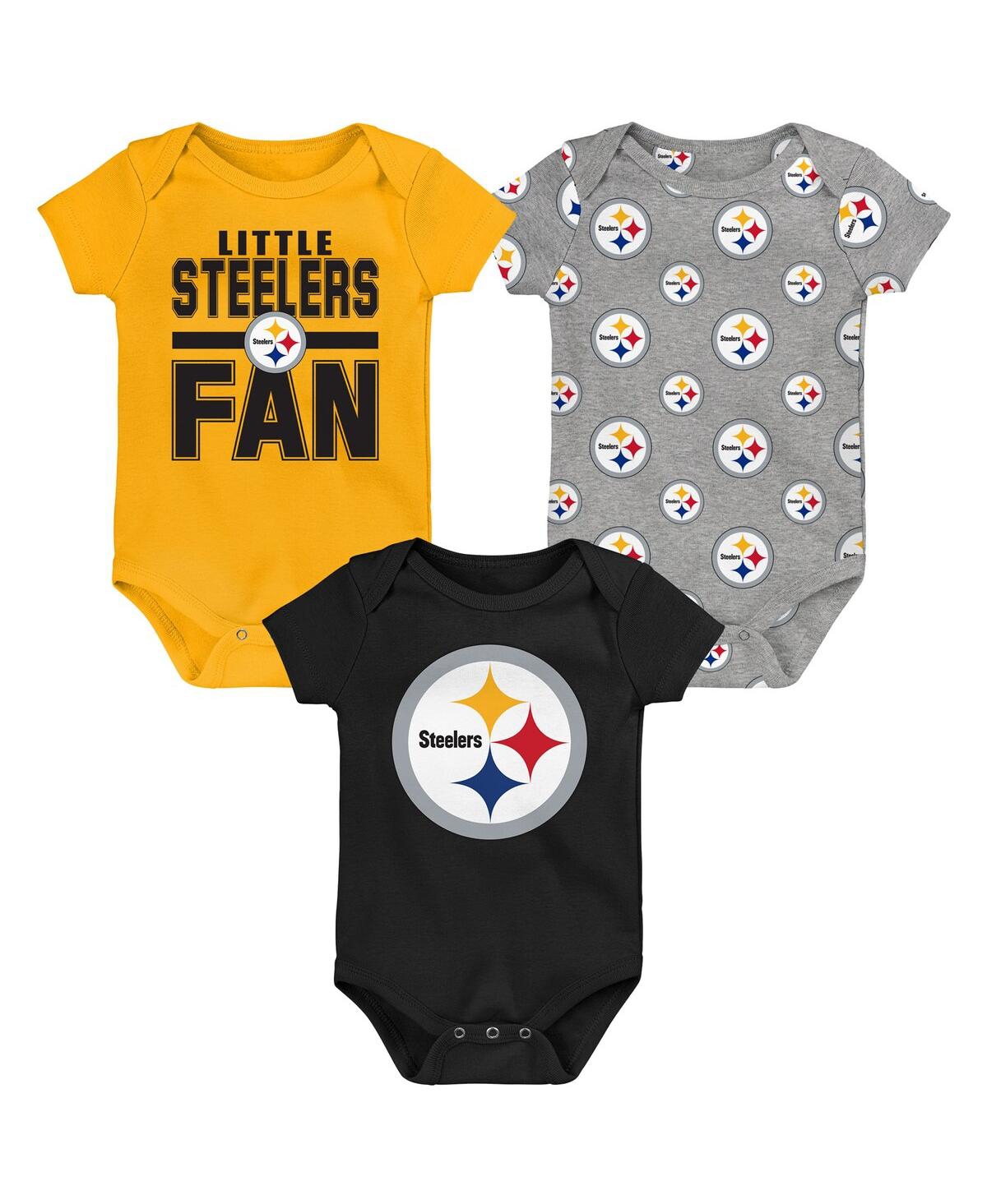 Outerstuff Newborn 3-piece Pittsburgh Steelers Little Tike Bodysuit Set In Multi