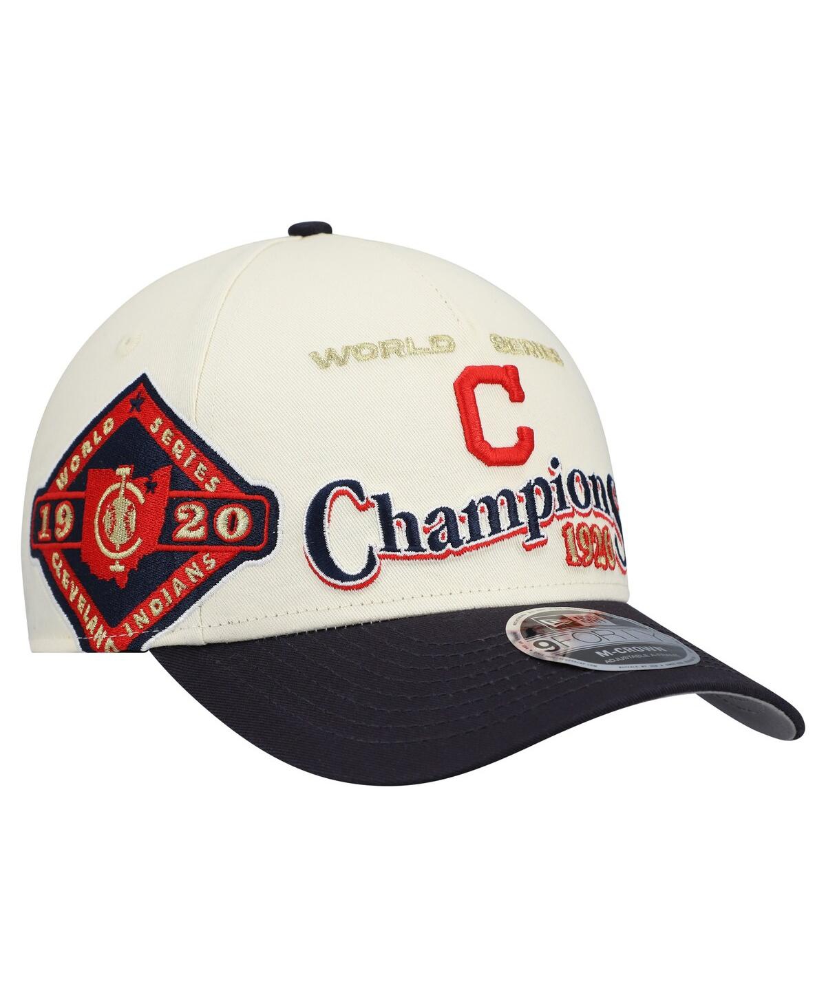 New Era Men's Cream/navy Cleveland Guardians World Series 9forty M-crown Adjustable Hat In White