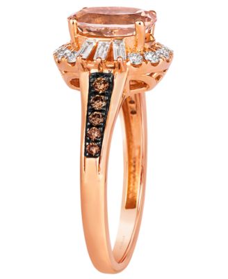 Morganite (1.30 ct. t.w.), Baguette Vanilla Diamond (.15 ct. t.w.), Round Vanilla Diamond (.20 ct. t.w.) and Chocolate Diamond Ring (.16 ct. t.w.) in 14k Strawberry Gold