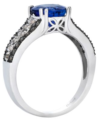 Blue Tanzanite (1.90 ct. t.w.), Nude Diamond (.09 ct. t.w.) and Chocolate Diamond Ring (.15 ct. t.w.) in 14k Vanilla Gold