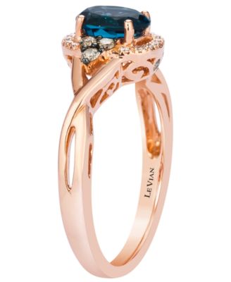 London Blue Topaz (.70 ct. t.w.), Chocolate Diamond (.13 ct. t.w.) and Chocolate Diamond Ring (.13 ct. t.w.) in 14k Strawberry Gold