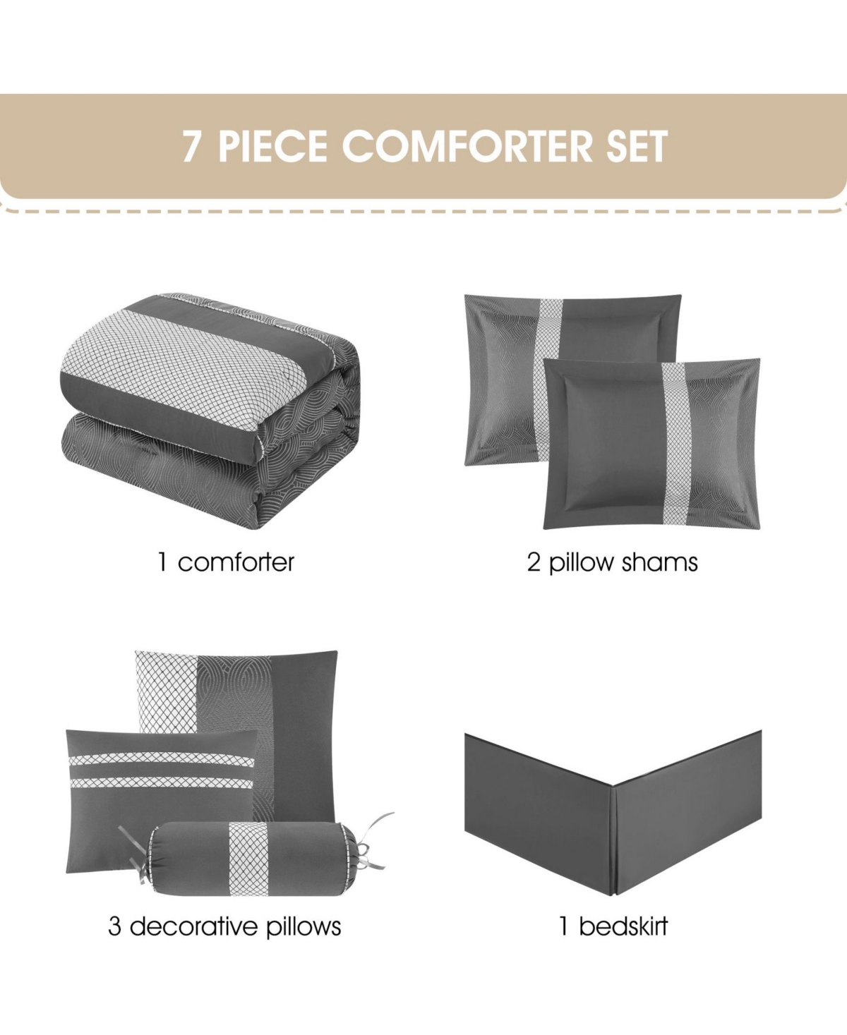 Stratford Park Corell Black 7-pc. Comforter Set, Queen In Gray