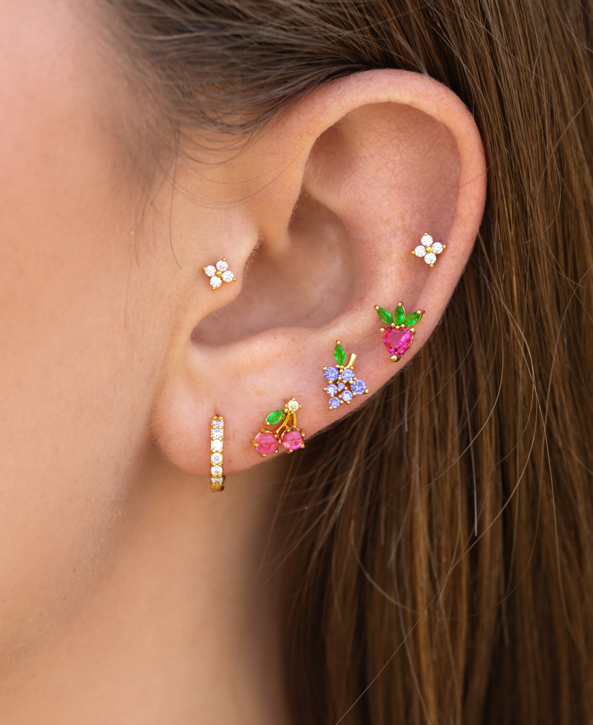 Girls Crew Crystal Gold Plated Cherry Studs