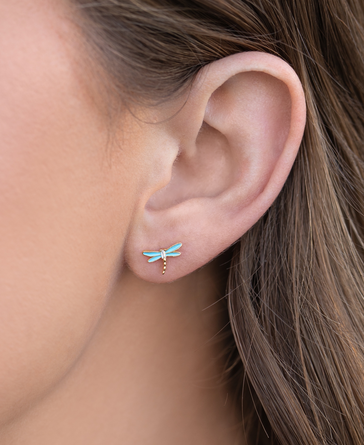 Girls Crew Crystal Dragonfly Gold Plated Studs