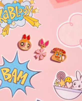 Crystal Enamel The Powerpuff Girls Blossom Gold Plated Stud Set
