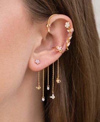 Crystal Gold Plated Mari Chandelier Stud and Cuff Earrings
