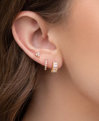 Crystal Bling Baguette Gold Plated Huggie Hoop Earrings