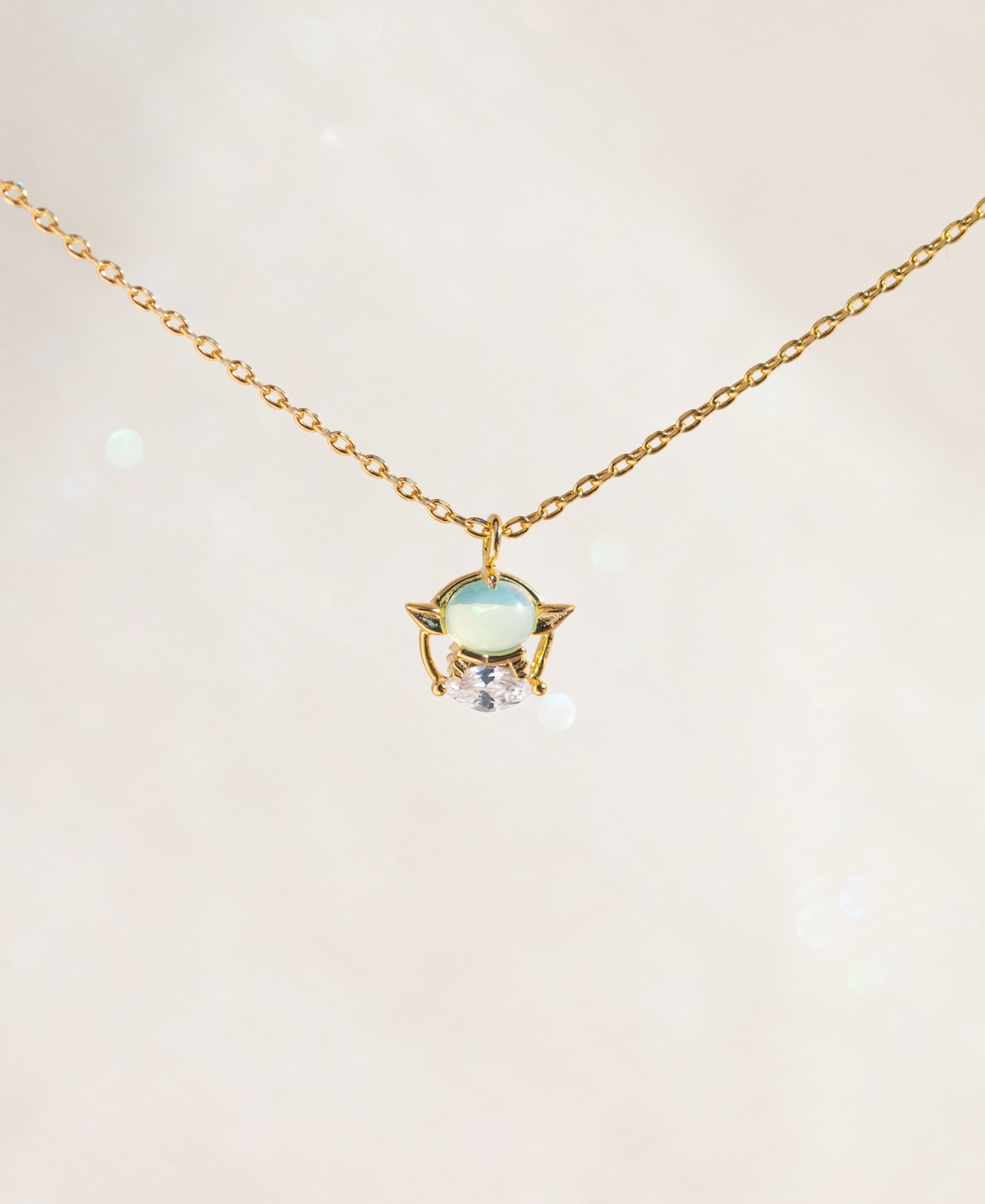 Girls Crew Crystal Star Wars Grogu Gold Plated Necklace