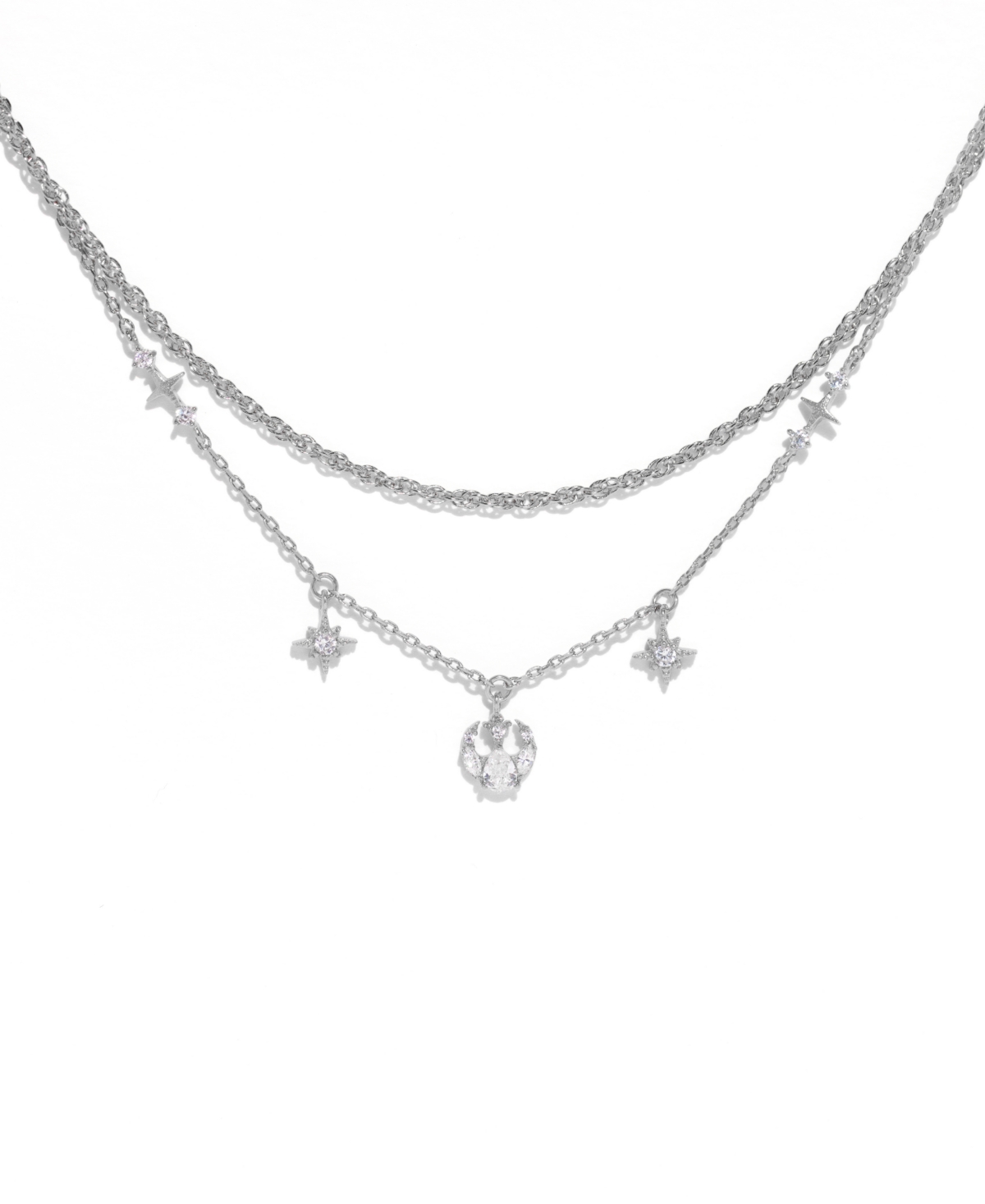 Girls Crew Crystal Star Wars Rebel Alliance Double Strand Necklace In Silver