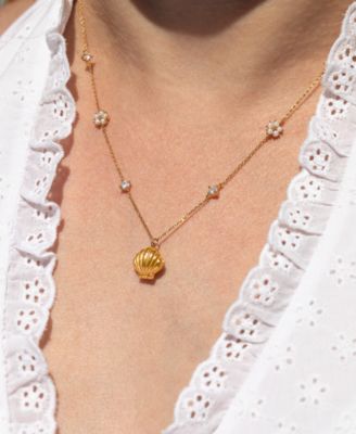 Crystal Hidden Faux Pearl Shell Necklace