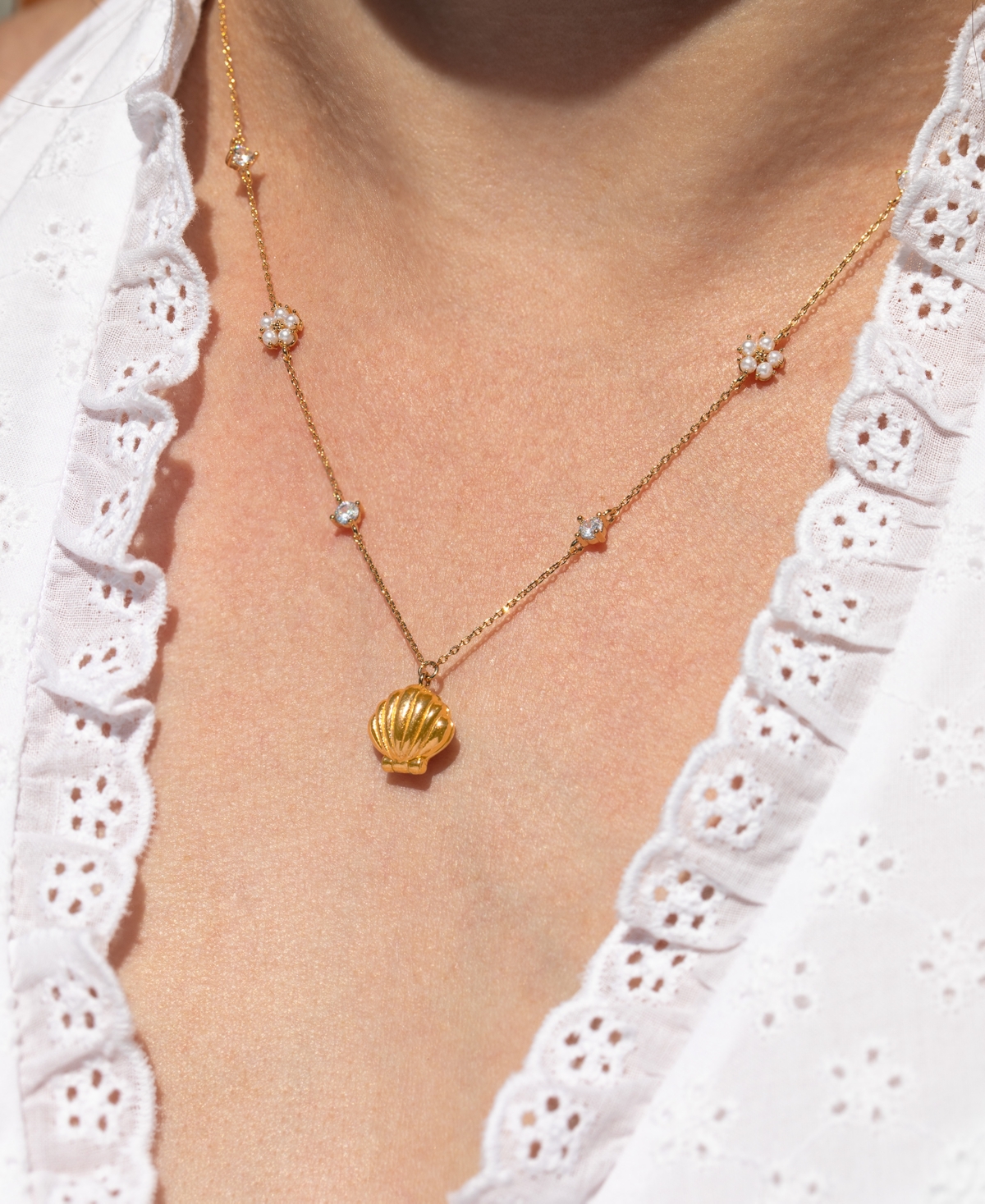 Girls Crew Crystal Hidden Faux Cultivated Pearl Shell Necklace