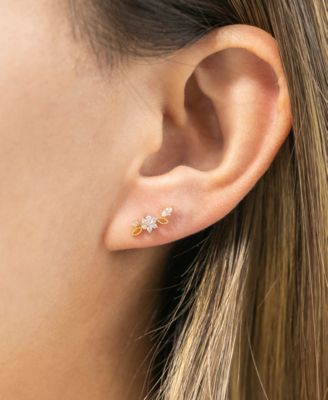 Gold Plated Sparkle Flower Crystal Piercing Style Earrings