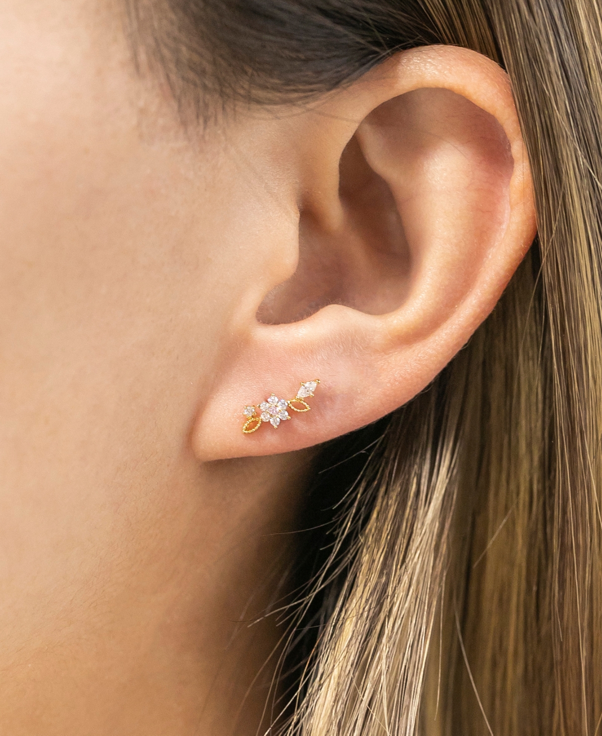 Girls Crew Gold Plated Sparkle Flower Crystal Piercing Style Earrings In Gold