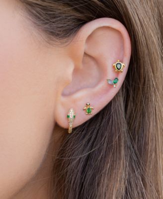 Gold Plated Tiny Turtle Crystal Piercing Style Earrings