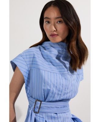Women's Belted Woven Midi Shirt Dress