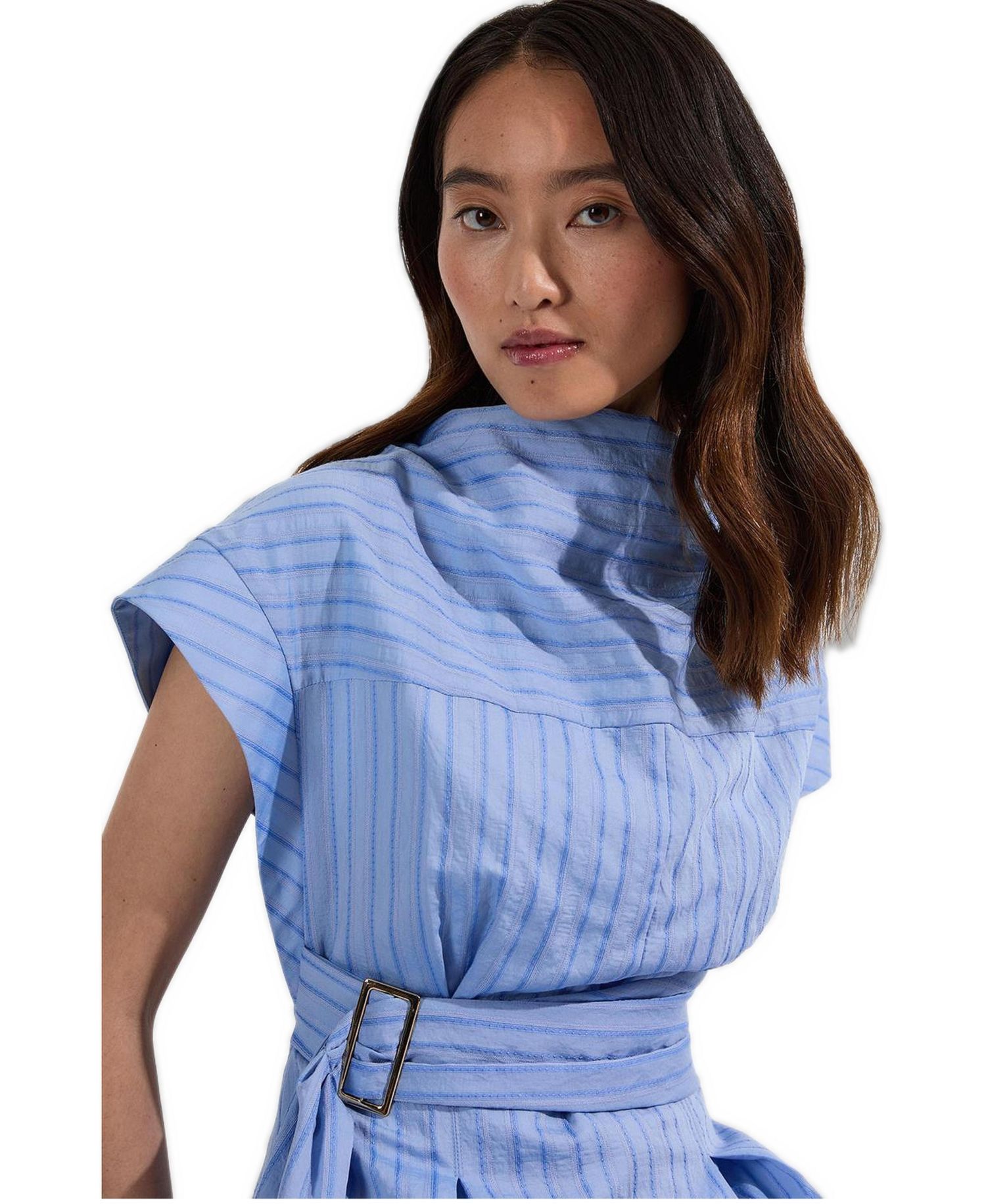 Women's Belted Woven Midi Shirt Dress