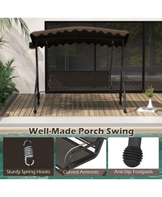 3-Seat Outdoor Swing Porch Canopy Swing w/ Adjustable Shading Breathable Seat