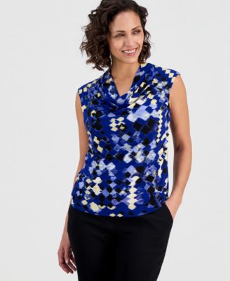 Women's Diamond Print Cowl Neck Top, Regular & Petite