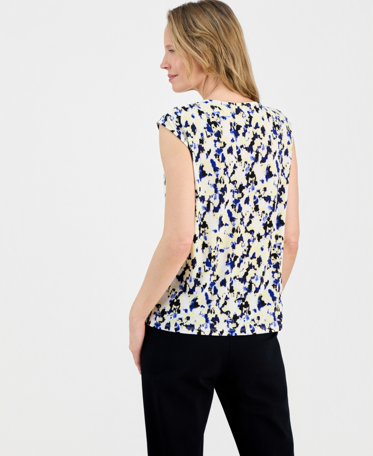 Kasper Women's Printed Pleat-Neck Extended-Sleeve Top