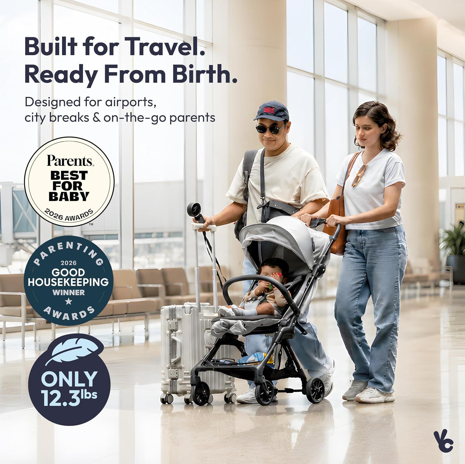 HopLite Ultralight Compact Lightweight Baby Stroller For Airplane - Travel Stroller for Newborn from Birth to 55 lbs, Jet Black