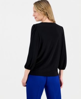 Women's Crewneck 3/4-Lace-Trim-Sleeve Top, Regular & Petite