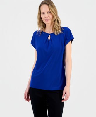 Kasper - Women's Diamond-Neck Short-Sleeve Blouse