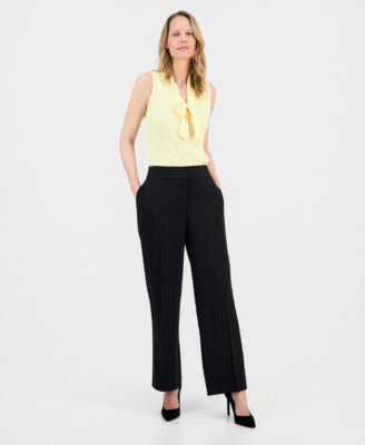 Kasper - Women's Pinstripe High-Rise Wide Leg Pants