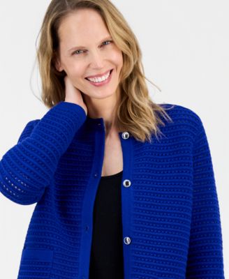 Women's Textured-Stitch Button-Front Cardigan, Regular & Petite