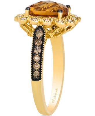 Citrine (3 ct. t.w.), Nude Diamond (25 ct. t.w.) and Chocolate Diamond Ring (.27 ct. t.w.) in 14k Honey Gold
