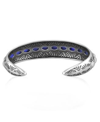 Sterling Silver Lapis Gemstone Textured Cuff Bracelet, Size Medium