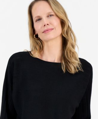 Women's Boat-Neck Multi-Stitch Dolman-Sleeve Sweater 