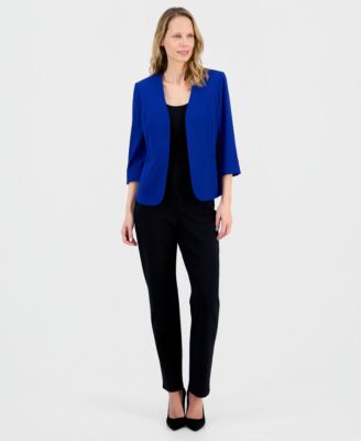 Women's Stretch Crepe Open-Front Roll-Sleeve Jacket, Regular & Petite