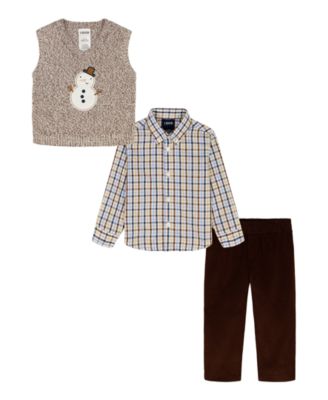 Baby Boys' Snowman Sweater Vest, Shirt and Pants, 3-Piece Set