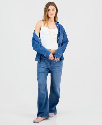 Indigo Rein Juniors' Denim Button-Up Shirt & Wide-Leg Jeans
