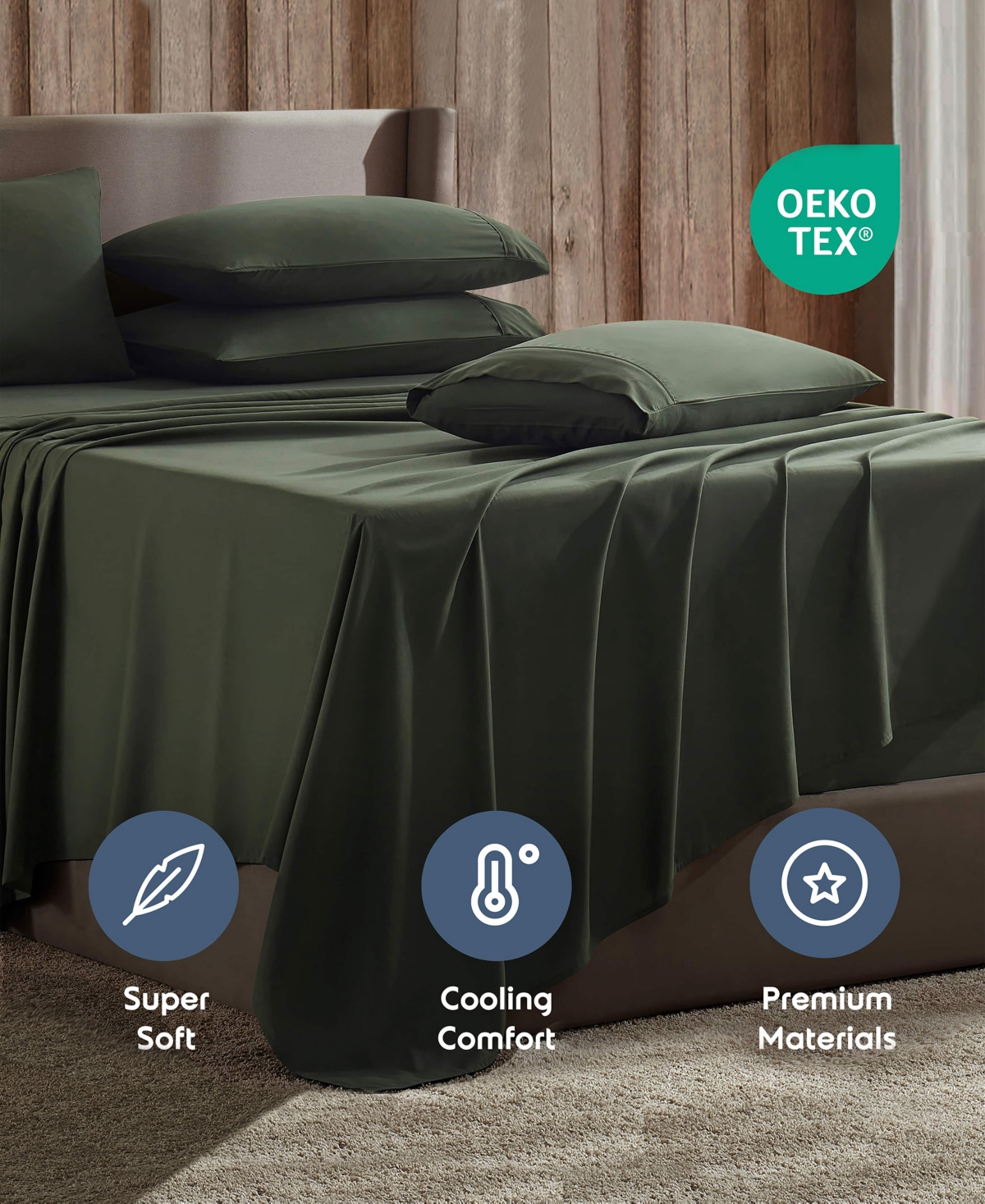 Nestl Extra Deep Pocket 6-pc. Sheet Set, California King In Green