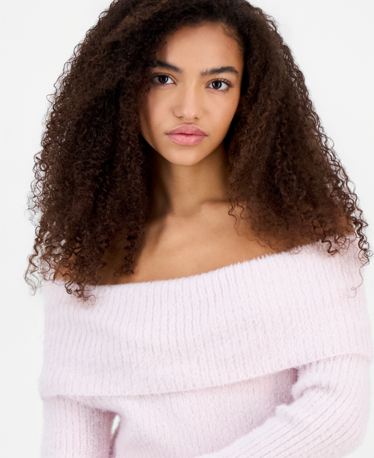 Hippie Rose Juniors' Marilyn Off-the-Shoulder Lurex Sweater