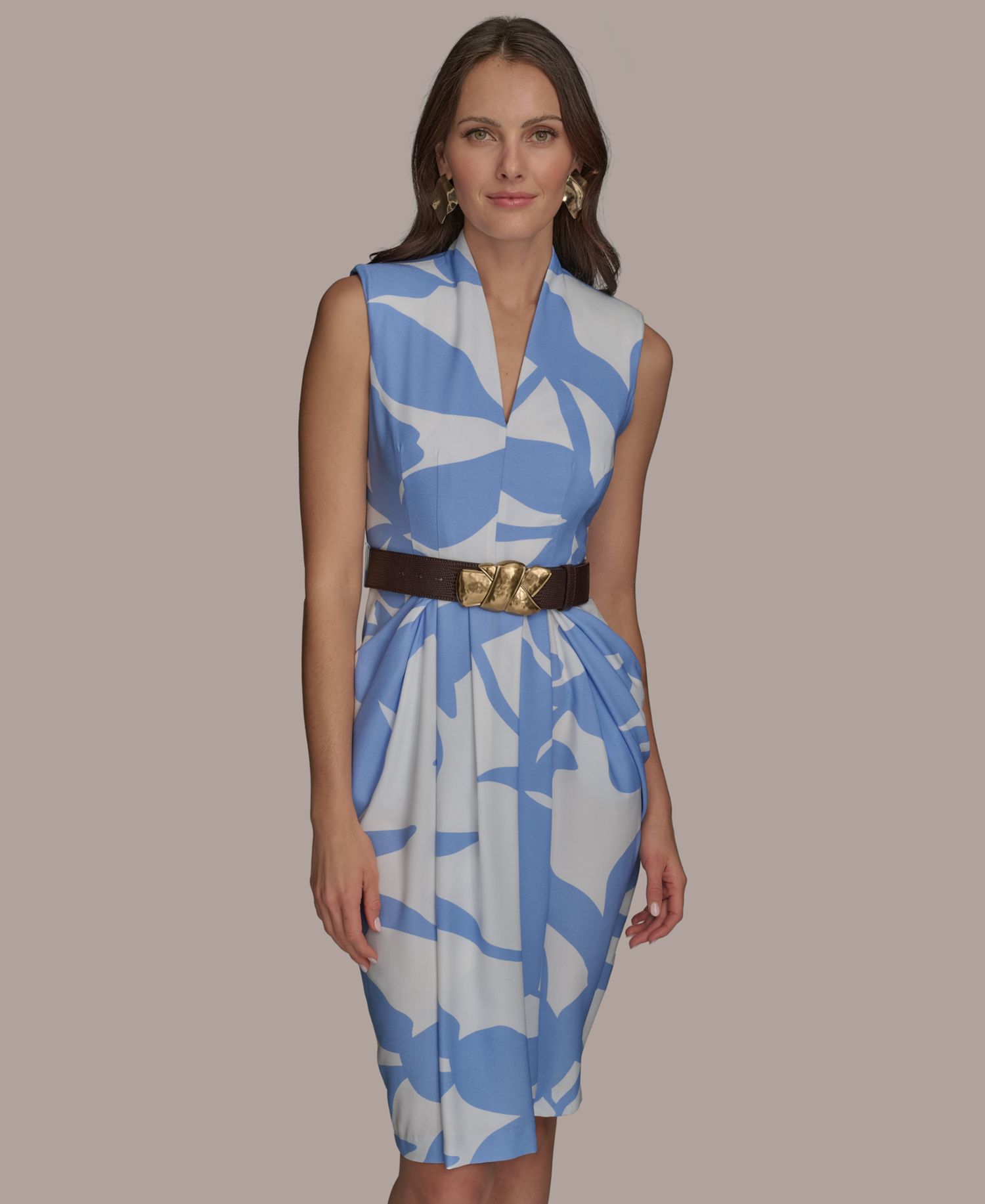 Women's Belted Sleeveless Midi Dress