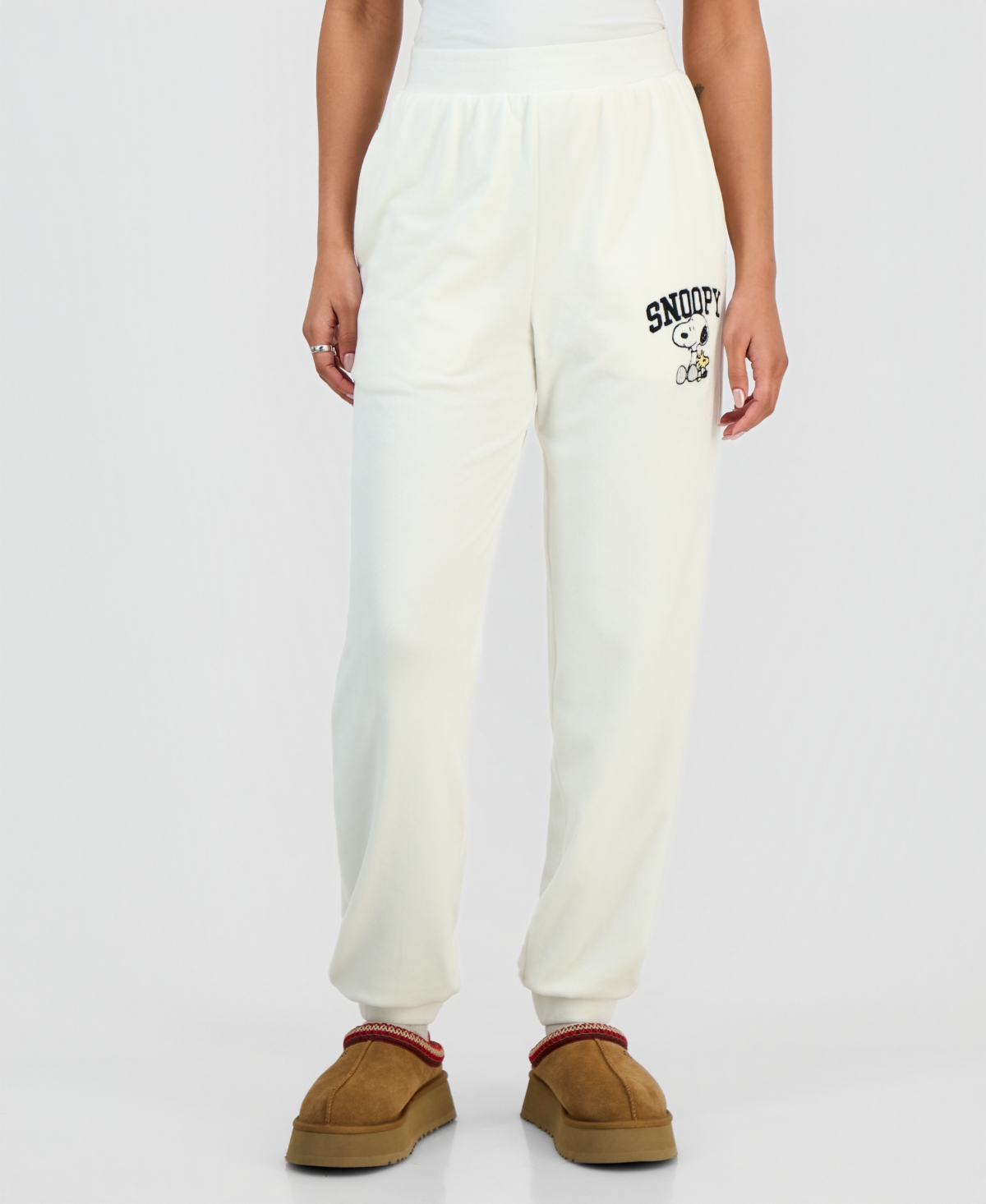 Grayson Threads, The Label Juniors' Snoopy Velour Jogger Pants In White
