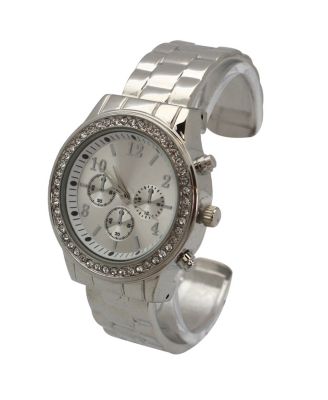 Silver Rhinestone Bezel Chronograph Bangle Watch