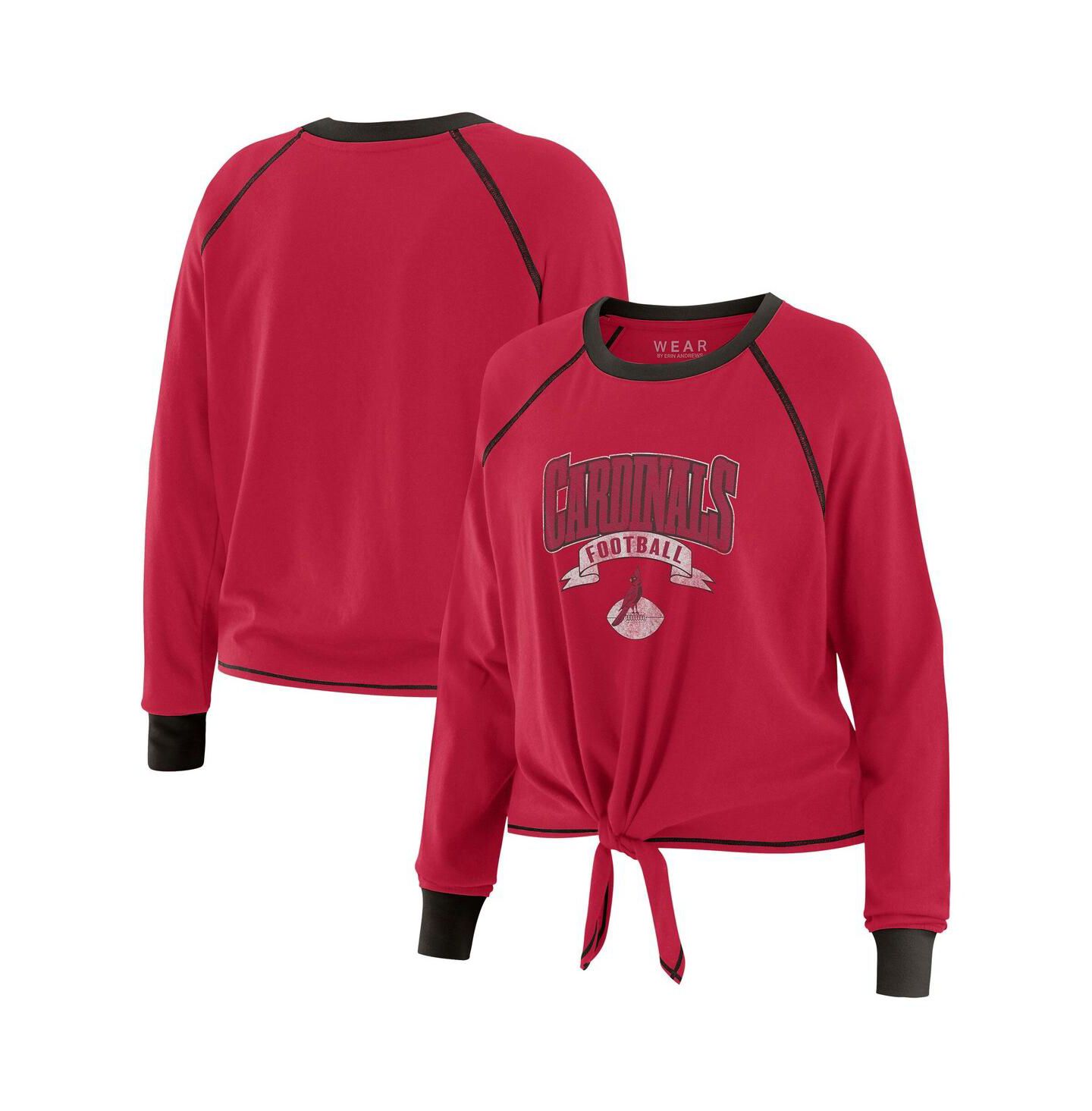 Женский топ WEAR by Erin Andrews Cardinal/Black Arizona Cardinals Tie-Front Long Sleeve — фото 1
