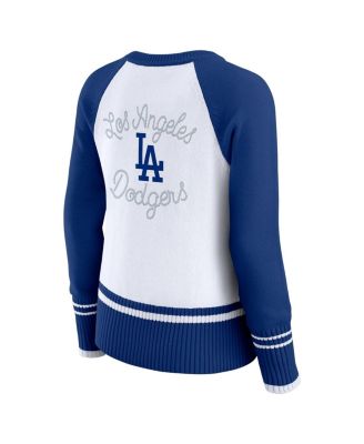 Women's White Los Angeles Dodgers Color Block Raglan Sweater