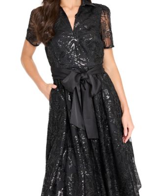 Women&#39;s Collared V-Neck Sequin Dress