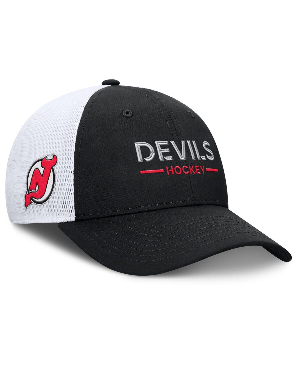 Fanatics Men's Black/White New Jersey Devils Authentic Pro Rink Lockup Adjustable Trucker Hat