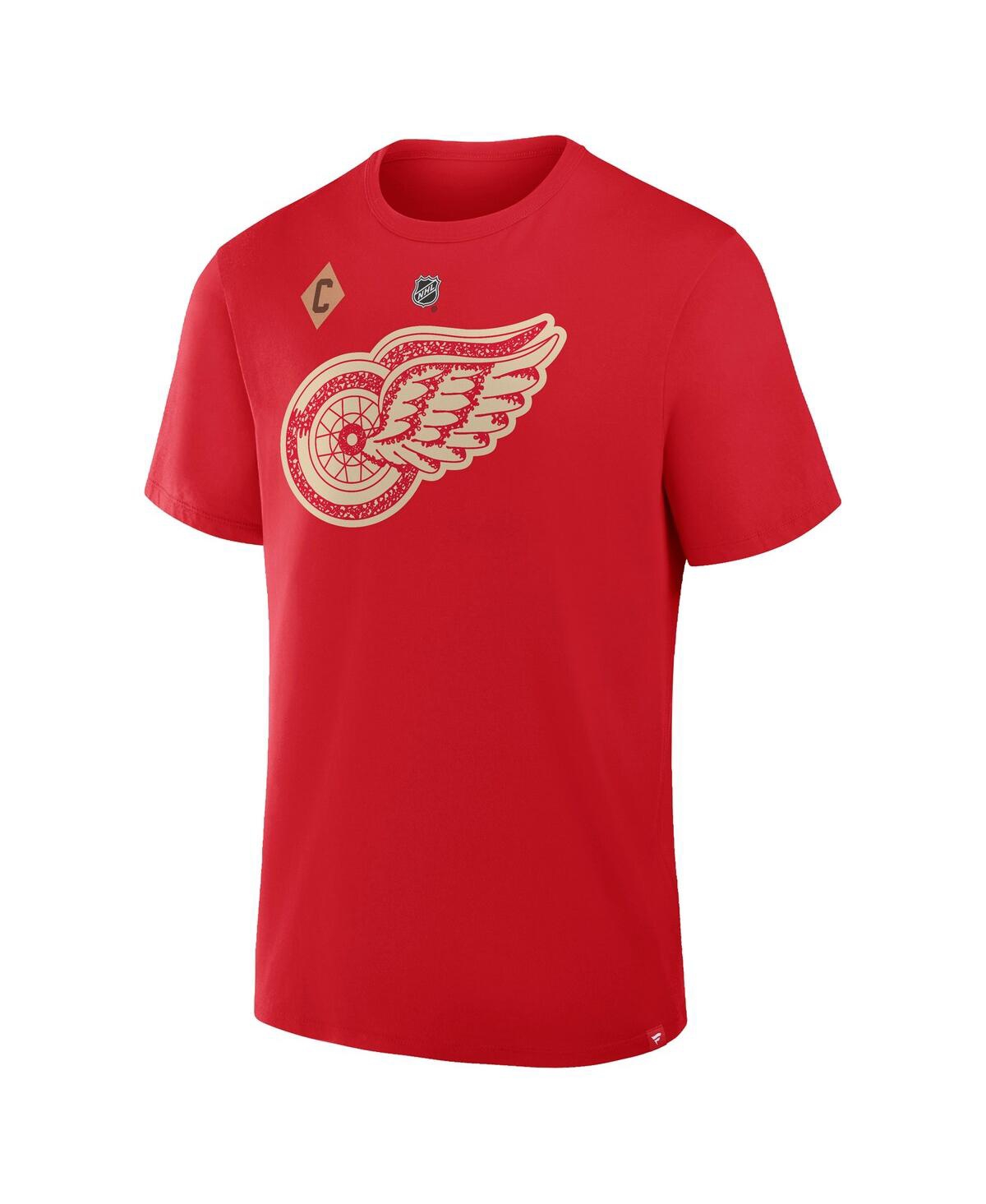 Fanatics Men's Dylan Larkin Red Detroit Wings Captain's Patch Centennial Authentic Stack Name Number T-Shirt