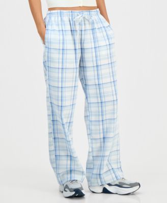 Juniors' Plaid-Print Tie-Waist Wide-Leg Pants 